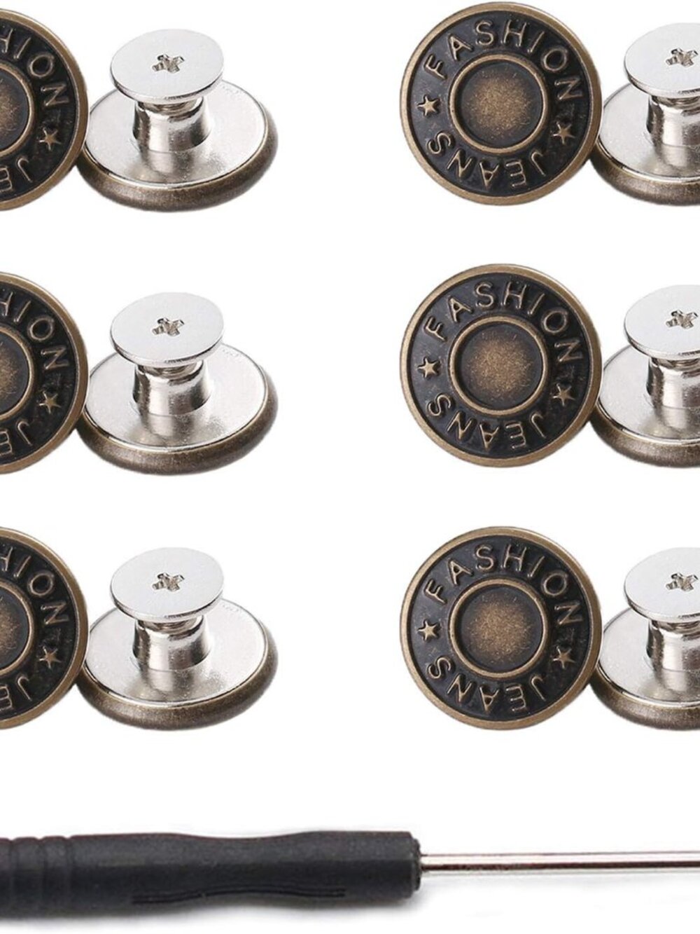 20mm No Sewing Jeans Buttons Replacement Kit, 12 Sets, 0.79 inch